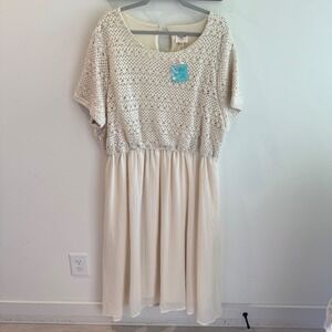 NWT Hayden Los Angeles Cream Crochet Lace Mix Media Midi Dress  3XL